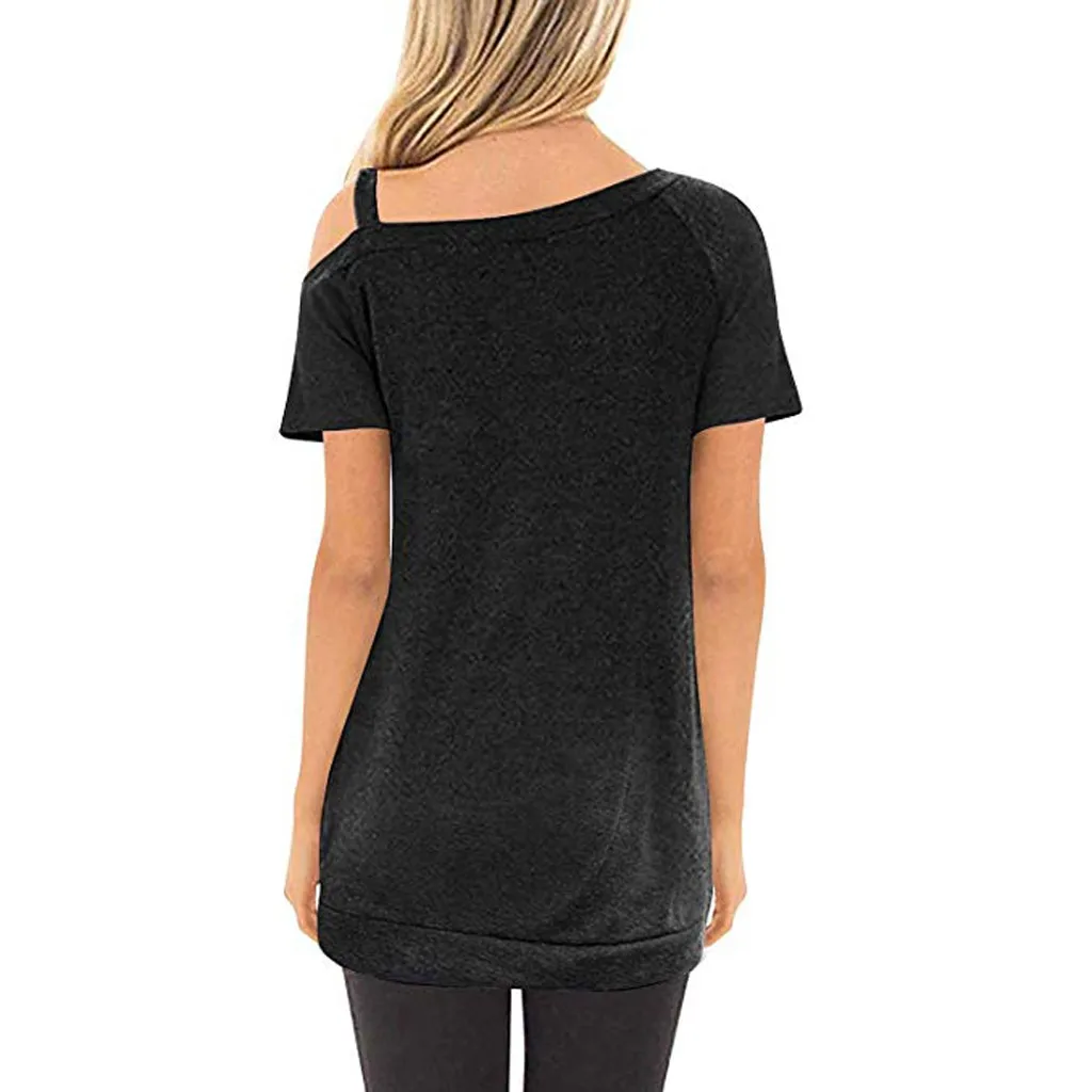 Женская Повседневная футболка с открытыми плечами Летняя туника на пуговицах