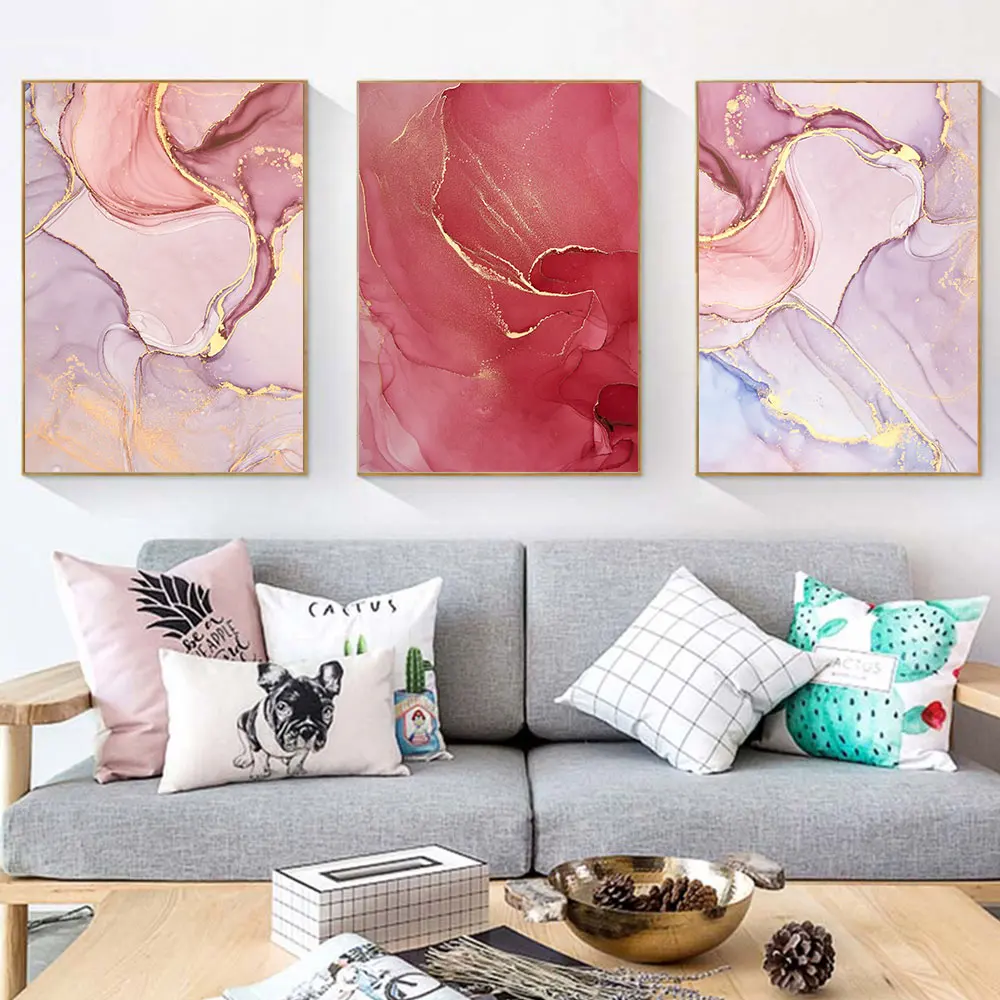 Настенный постер с изображением розового красного мрамора Абстрактная Картина
