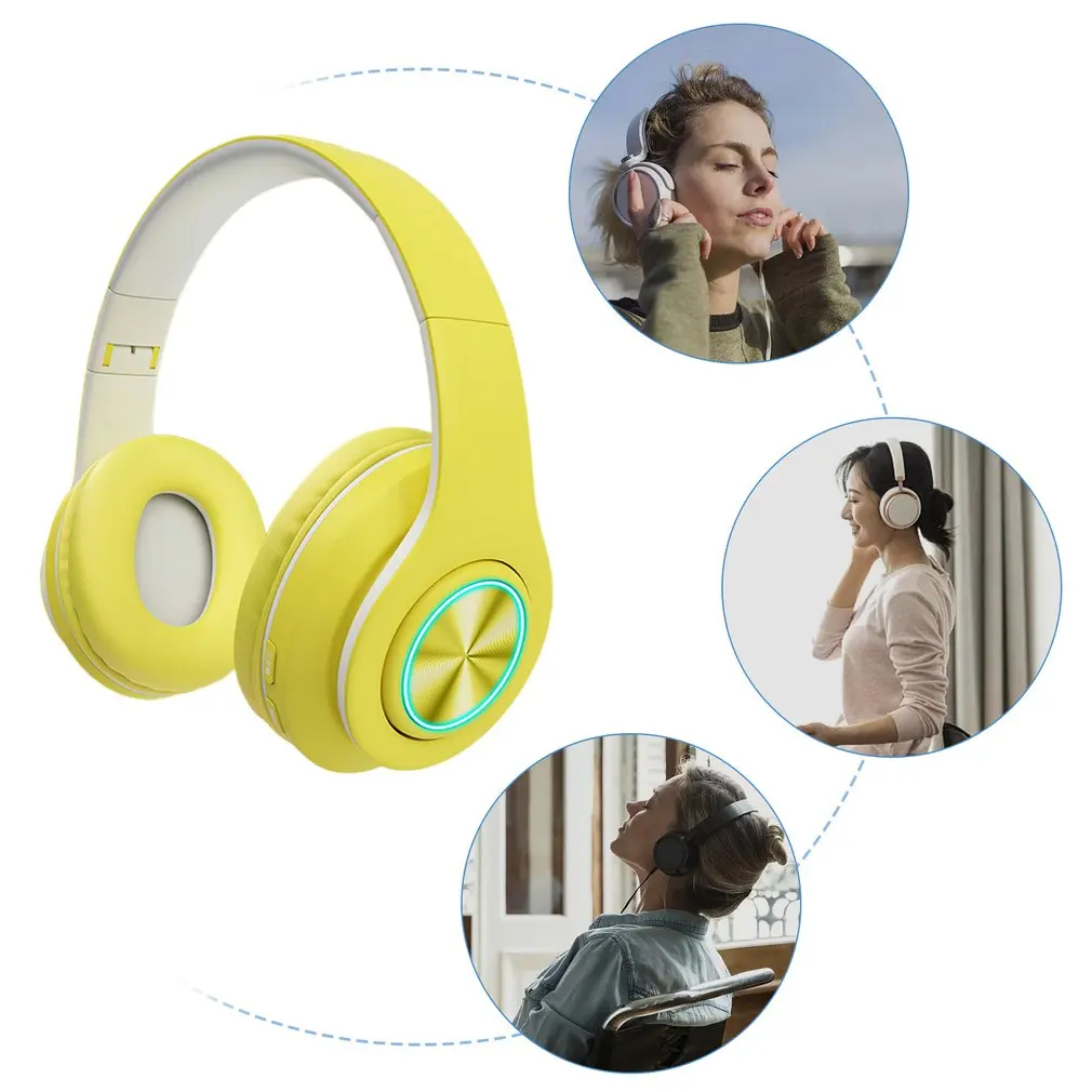 

Foldable Head-mounted Sports Wireless 5.0 Headsets Macaron Real Stereo Sound Quality Wireless Bluetooth Earphone with Microphone