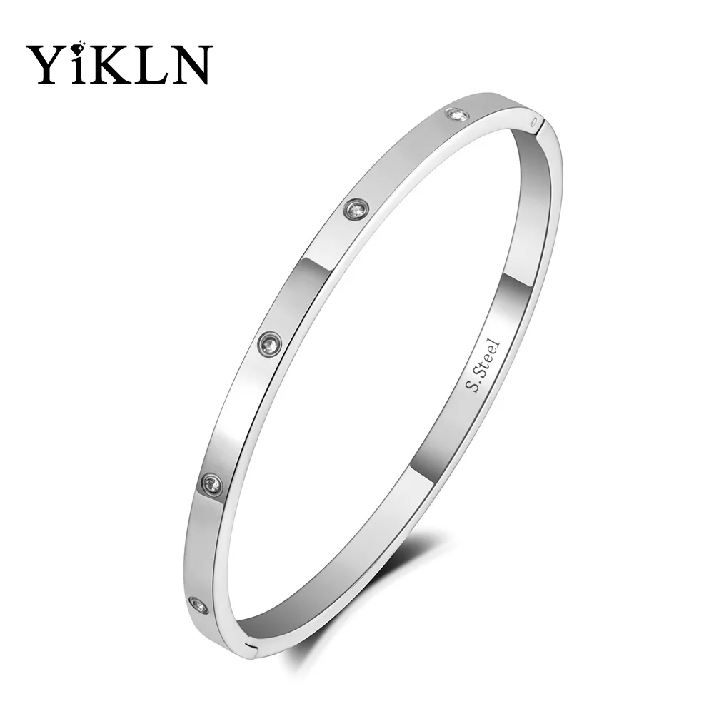Женский классический браслет YiKLN из титановой нержавеющей стали с фианитом и
