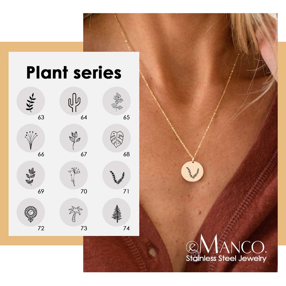 EManco ожерелье с выгравированными растениями женское золотого цвета из