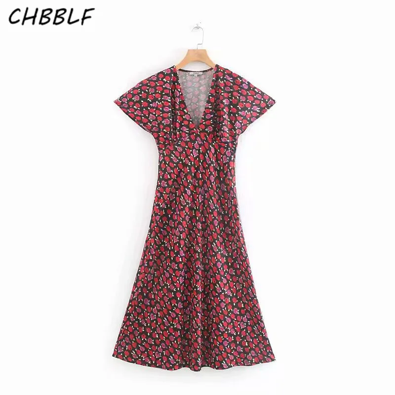 Платье CHBBLF женское средней длины с цветочным принтом Элегантное повседневное