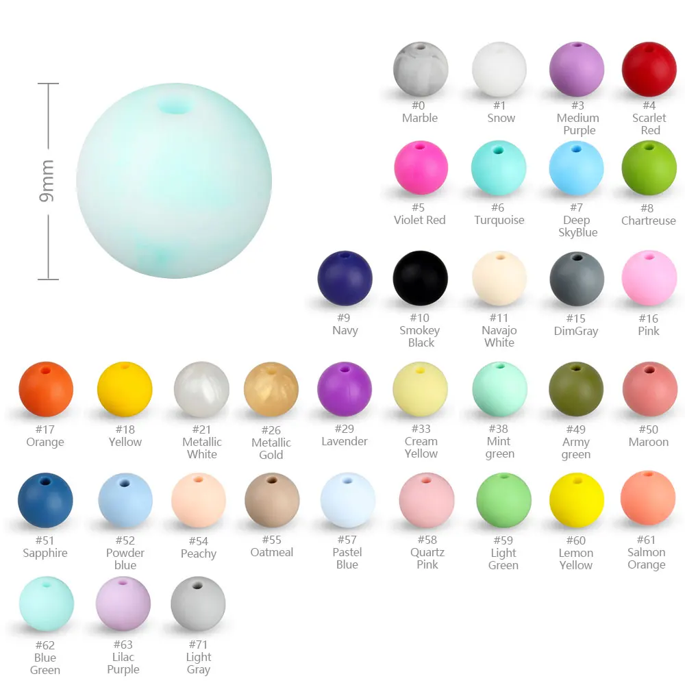 Силиконовые бусины для прорезывания зубов 9 мм 20 шт