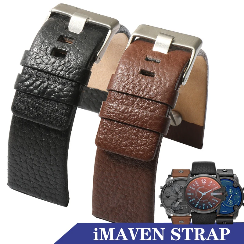 Diesel Watch Band Leather Replacement 26mm 27mm for DZ73 Series Watch Strap Wrist Band Black Brown Watch Belts