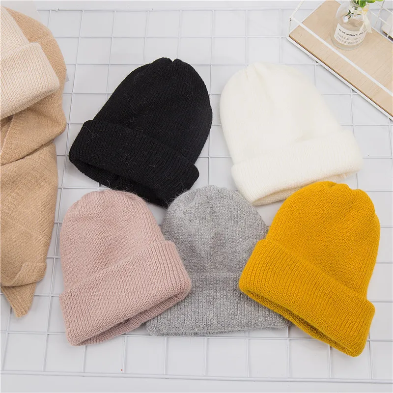 LA Новая зимняя женская шапка из кроличьего кашемира вязаные шапочки толстые