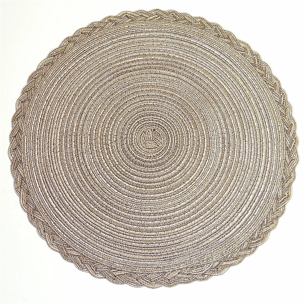 

6pcs 38cm Round Ramie Insulation Pad Placemats With Embroidery Non Slip Table Mats Kitchen Accessories Decoration Home Coaster