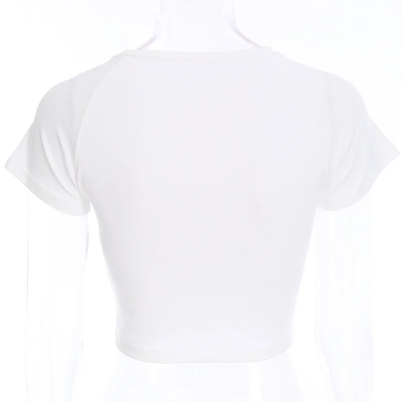 

New Summer Female Casual T-shirt Cartoon Fashion Women's Short Sleeve Top Bodycon Cropped Tops Tees White Slim Tshirt