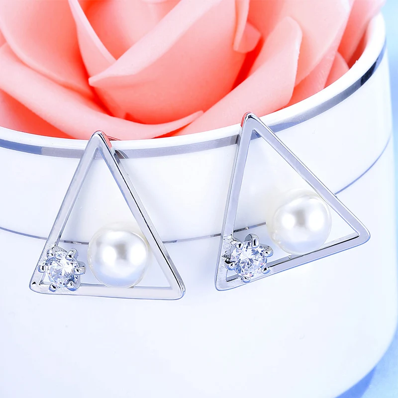 Женские Треугольные Серьги-гвоздики с пресноводным жемчугом | Украшения и