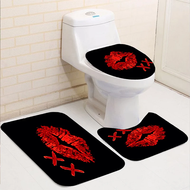 

Home Decor Bathing Waterproof Shower Curtain Set with 12 Hooks Toilet Covers Bath Mats Bathroom Non-slip Rug Carpet Polyester