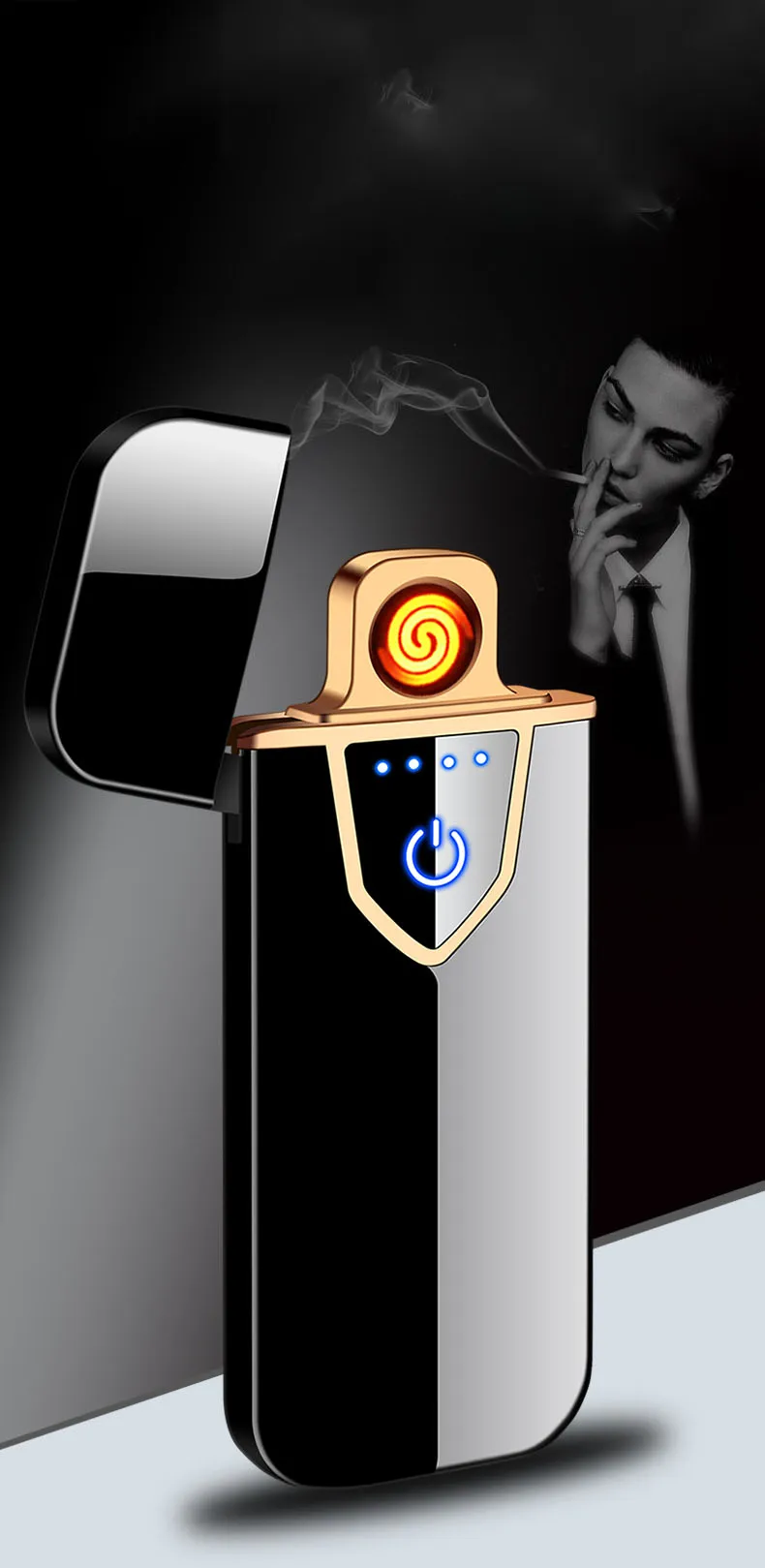 Вольфрамовая турбо USB Зажигалка плазменный сенсорный переключатель Зажигалка сигареты для курения сигарета Электронная зажигалка Бесплатный лазерный логотип