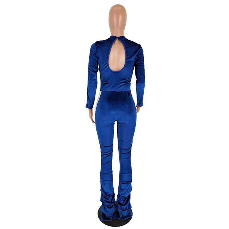 Velvet Tracksuit Warm Two Piece Set Sexy Long Sleeve Cut Out Bodysuit + Pencil Pants Matching Outfit 2019 Autumn Outfits |