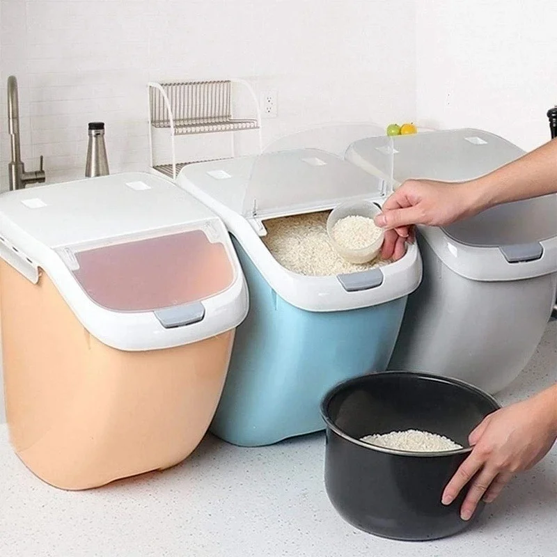 Home Rice Grain Storage Box Pet Food Organize Moisture-Proof Large Flour Container Mildew Flip Cover Kitchen Bin | Дом и сад
