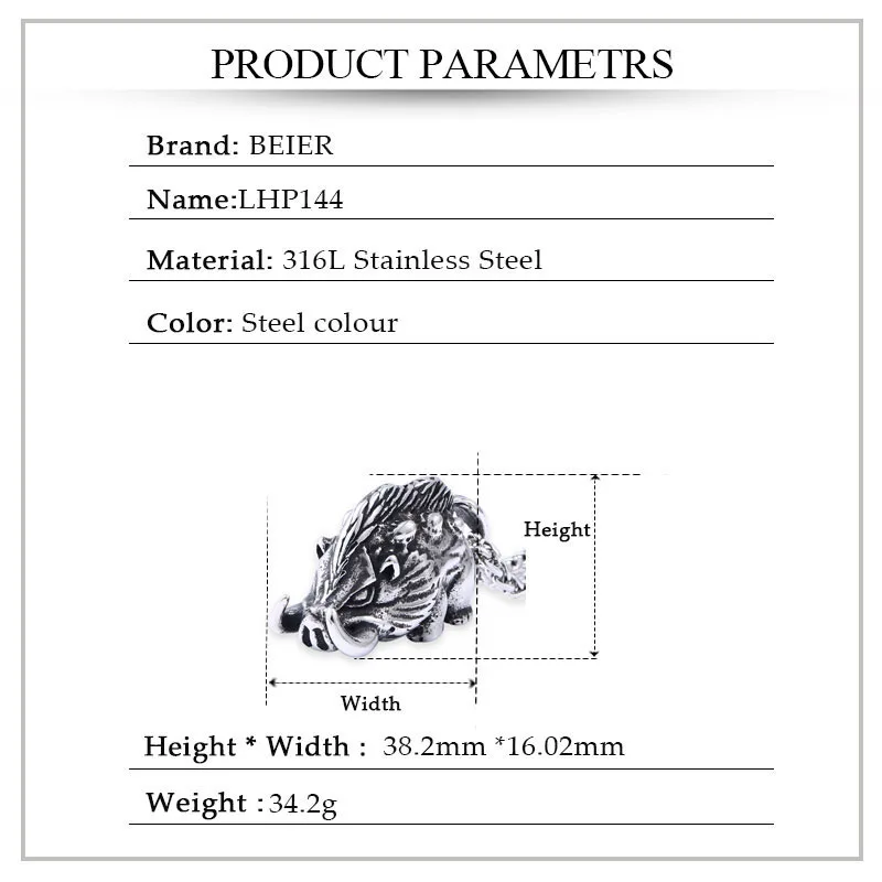 Колье мужское с кулоном викинг-кабан из высококачественной винтажной ювелирной стали 316L Nordic Animal Charm Beier LLLHP144P.