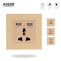 avoir universal multi function socket dual usb port wall socket power supply glass panel for mobile phone adapter 2 1a