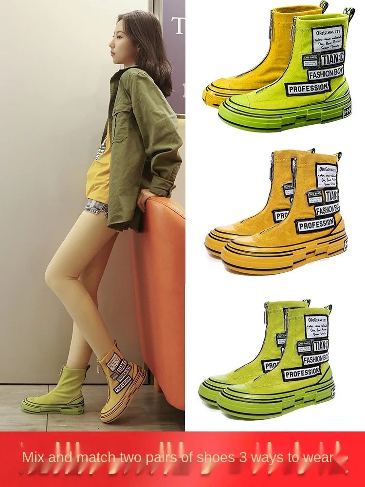 

Short boots women candy color Martin boots mid-tube shoes women's flat-bottom thin spring and autumn single boots women's shoes