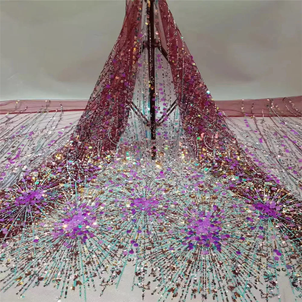

High Quality African Lace Fabric Heavy Sequined Velvet Laces Sewing Colorful Sequins For Wedding Party FJ260-279
