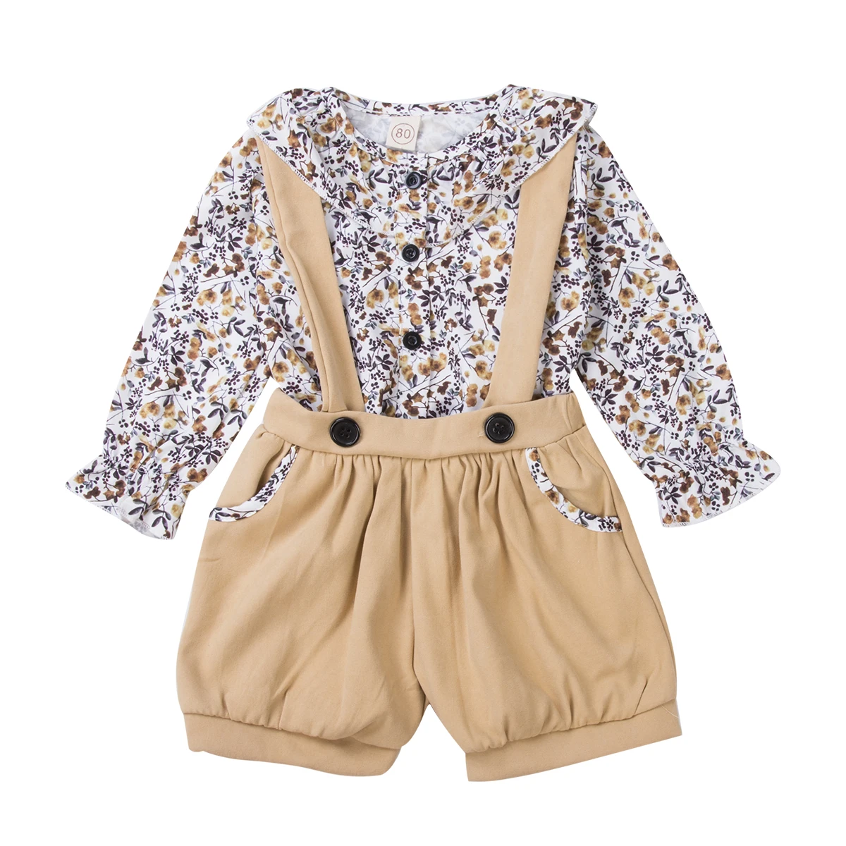 

1-5Y Toddler Kids Baby Girl Clothes Set Floral Print Long Sleeve Tops Shirt +Strap Pants 2pcs Outfits