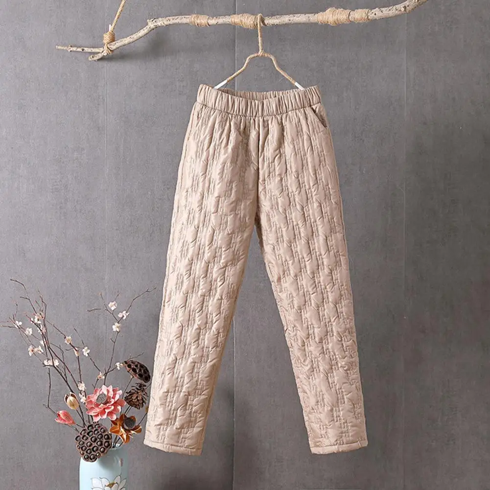 

Women Pants Solid Color Middle-aged Pants Elastic Waist Trousers Windproof Thick Streetwear Pants Female Pants Autumn
