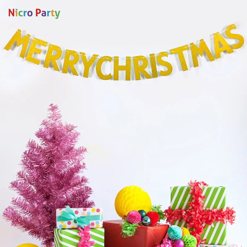Nicro Gold Pper Party гирлянда из букв с Рождеством 2020 Новым годом украшение для