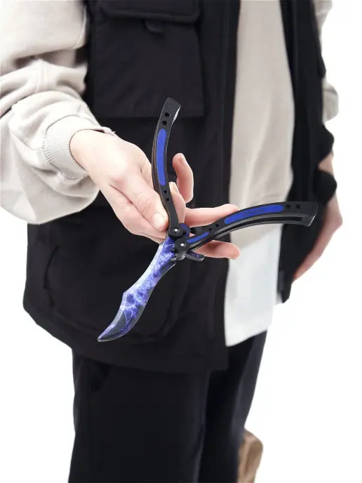 Деревянный детский игрушечный нож Бабочка (butterfly knife) Волны Сапфир (реплика) КС ГО /