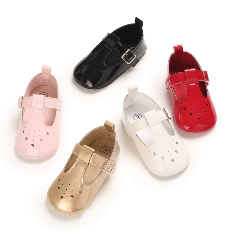 Обувь для новорожденных принцесс мягкая подошва однотонная кожа ремешок с