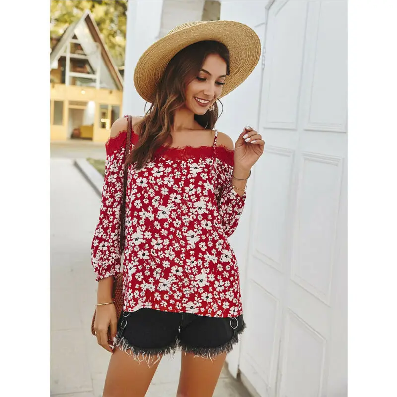 

Women Lace Long Sleeve Tops Shirt Ladies Summer Holiday Blouse Vest Tops