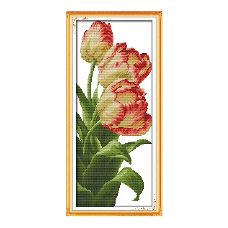 Tulip Flower Printed Cross Stitch Kits 11CT14CT Canvas Fabric Embroidery Home Decoration Needlework Set | Дом и сад