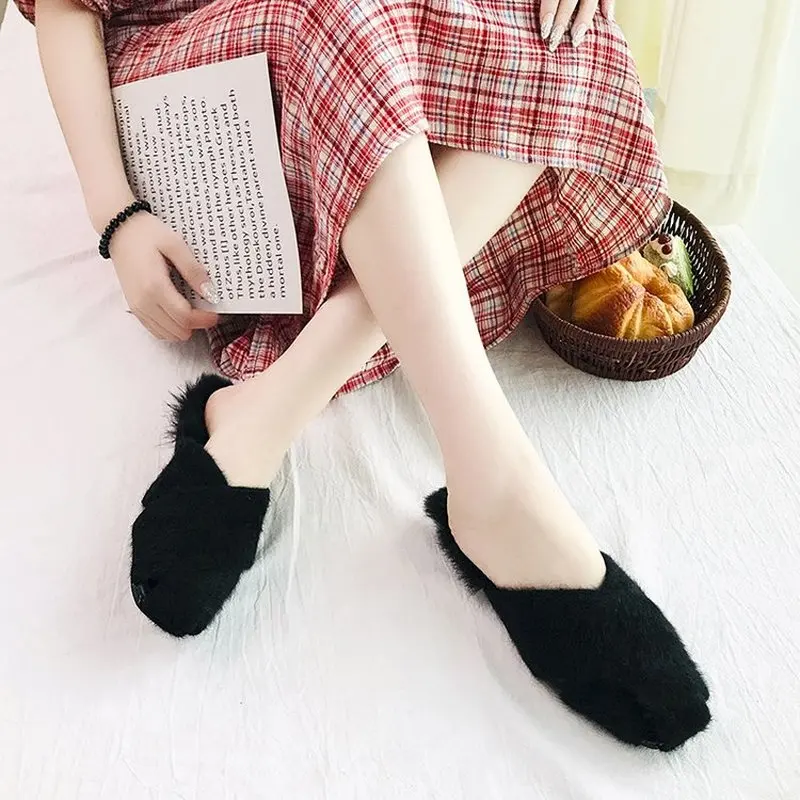 Модные женские шлепанцы Блестящие с искусственным мехом Женские сандалии