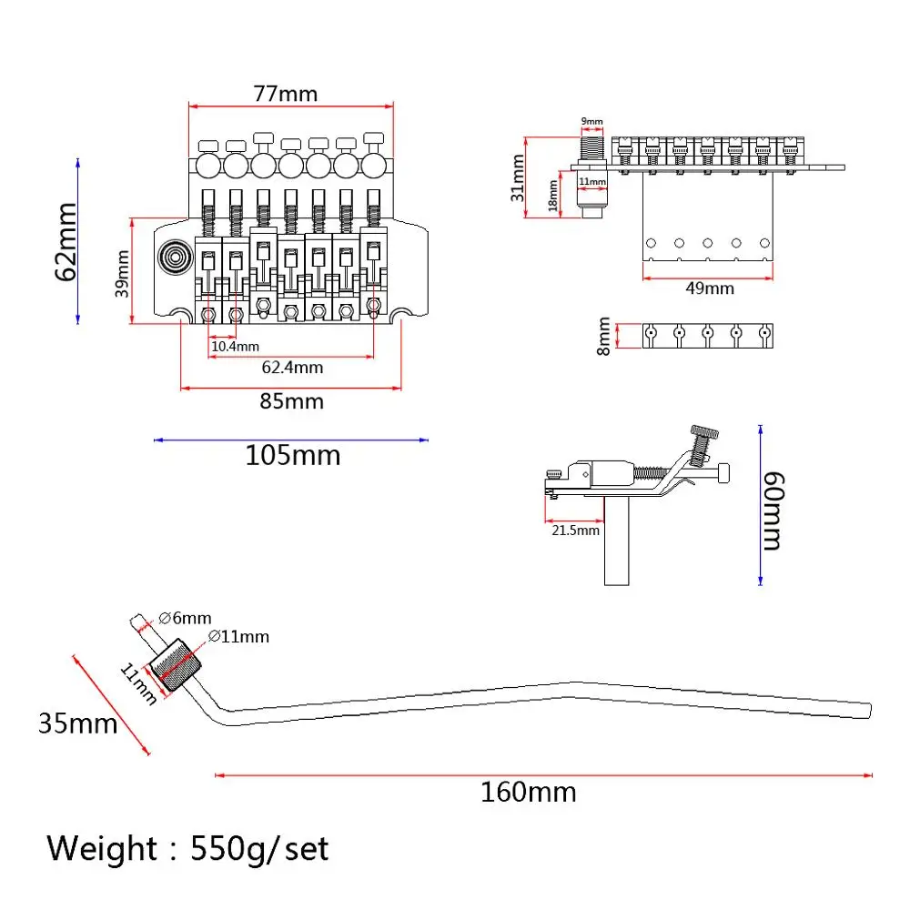 7 saiten double locking tremolo brücke mit whammy bar schraubenschlüssel quellen schrauben bolzen set für elektrische gitarren teile sc