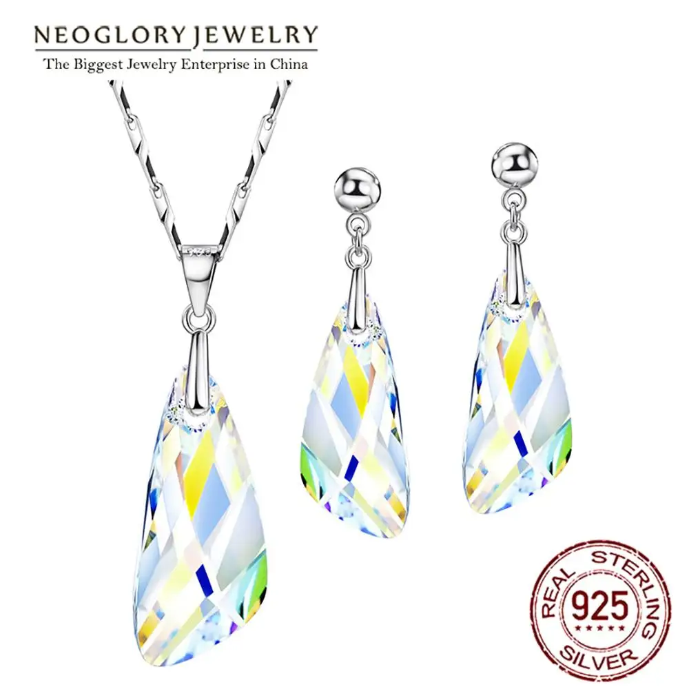 

Neoglory Crystal Jewelry Set Geometric Style S925 Silver Necklace & Earrings Embellished With Crystals From Swarovski