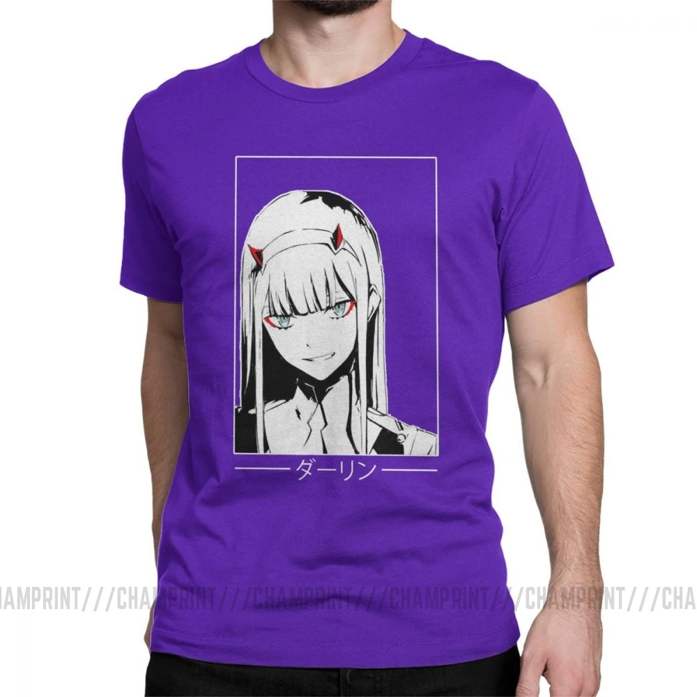 Zero Two Darling In The Franxx White Аниме Манга Футболка мужская большого размера топы хипстерские футболки с круглым вырезом очищенная хлопковая футболка - Цвет: Фиолетовый