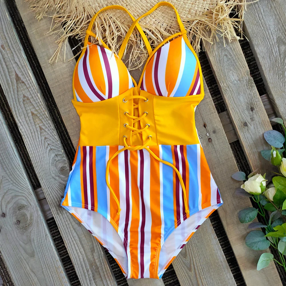 Женский слитный купальник Vigorashely Раздельный в полоску 2022 | Спорт и развлечения