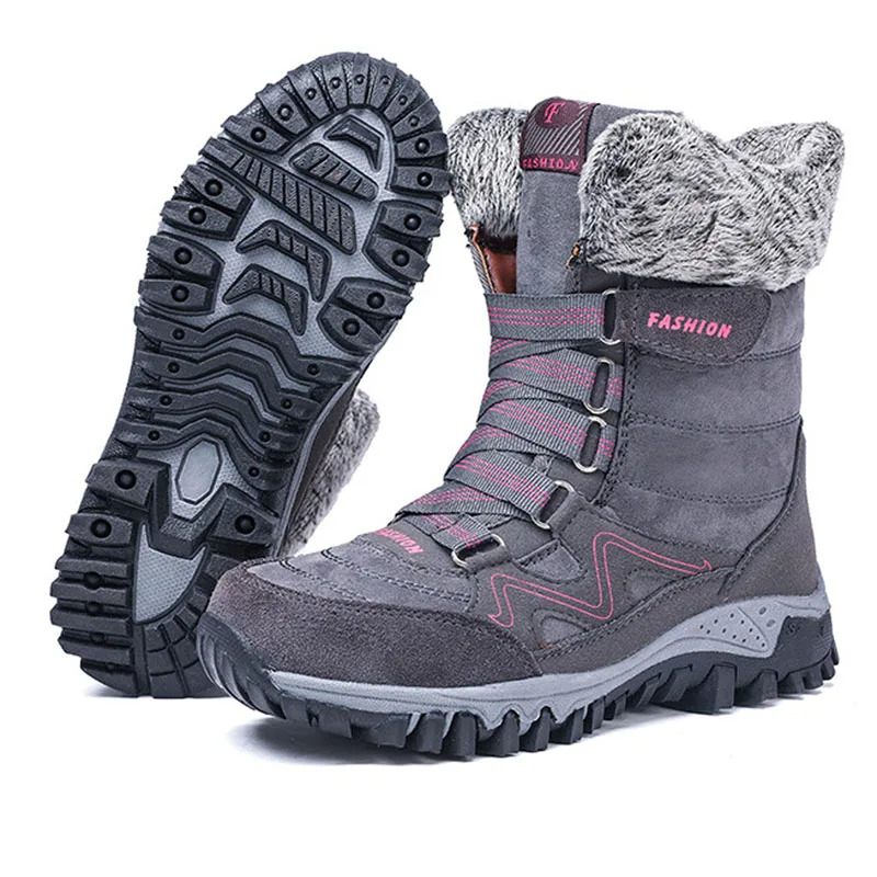 

Autumn and winter new women's snow boots warm Plush women's shoes medium tube mountaineering shoes thickened leisure cotton shoe