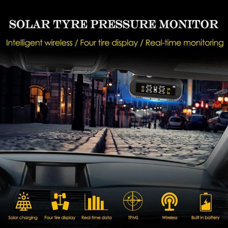 

Solar Car TPMS Tire Pressure Monitor System Built Tire Pressure Tire Temperature Alarm with Car Multimedia MP5 Player