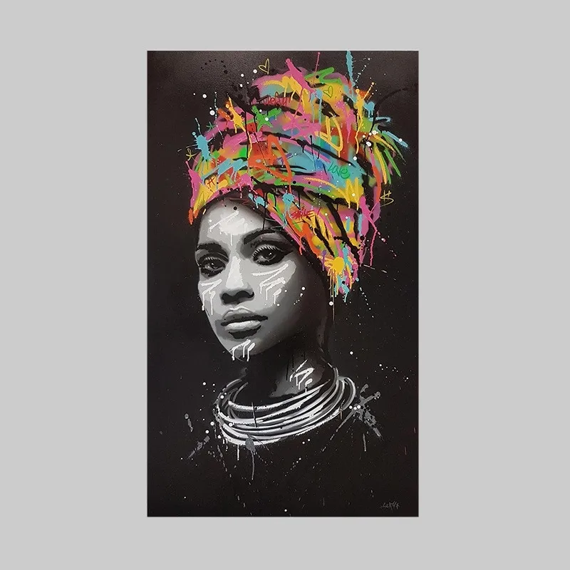 

Fashion Adornment Picture Colorful Headscarves Women Pattern Spray Painting Rectangle Shape Oil Canvas Living Room Wall Art