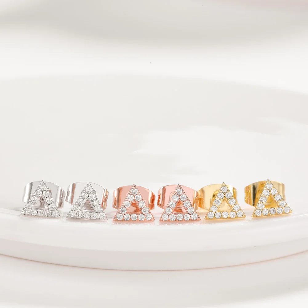 

ZEMIOR 3 Colors Geometric Triangle Small Stud Earrings For Women 5A Clear Cubic Zirconia Earring Birthday Female Fashion Jewelry