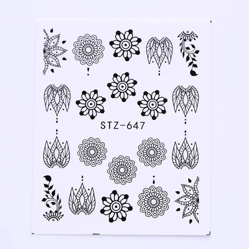 6 шт. красивые черные и белые перья наклейки для дизайна ногтей модные