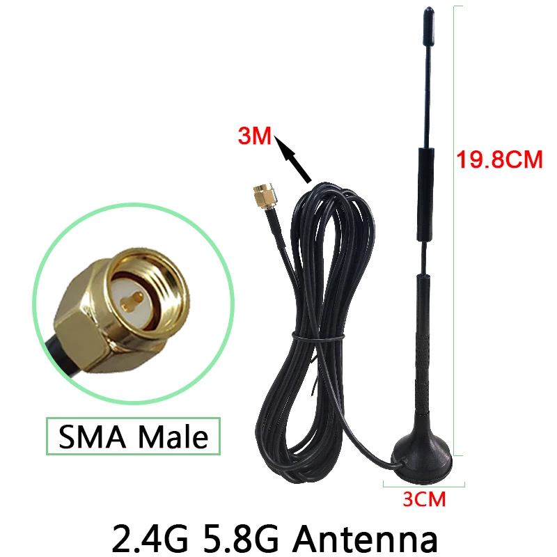 5 PCS 5.8G Wifi Antenna SMA Male 12dbi 2.4G high-gain antena magnetic base Sucker antenna 3 meters extension cable wi-fi router