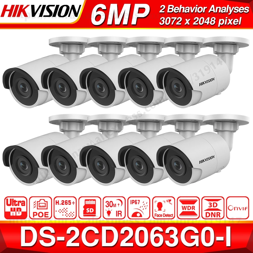 Предпродажа Hikvision оригинальная DS-2CD2063G0-I EasyIP 2,0 Plus 6MP CCTV камера IR Bullet сеть распознавание лица слот для sd-карты 10 шт./лот
