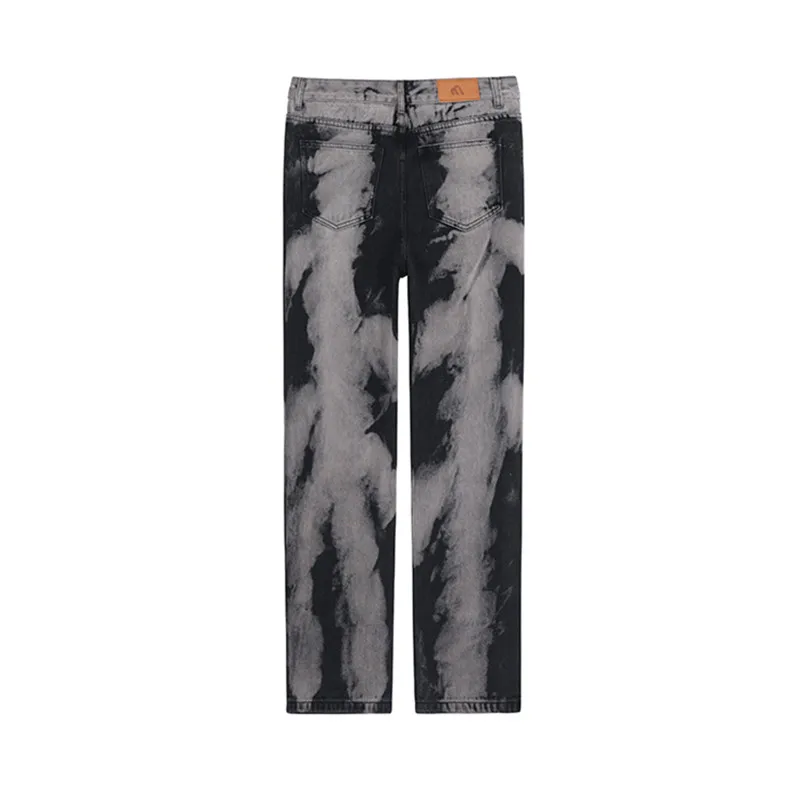 2021 New Arrival Tie Dye Retro Washed Men Hip Hop Jeans Trousers Distressed Straight Dark Academia Vintage Denim Pants Spodnie