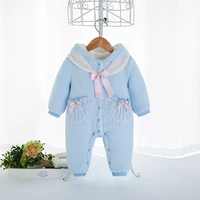 winter newborn baby girls clothes warm thicken hooded princess jumpsuit clothing girls rompers with two pockets 0 2y