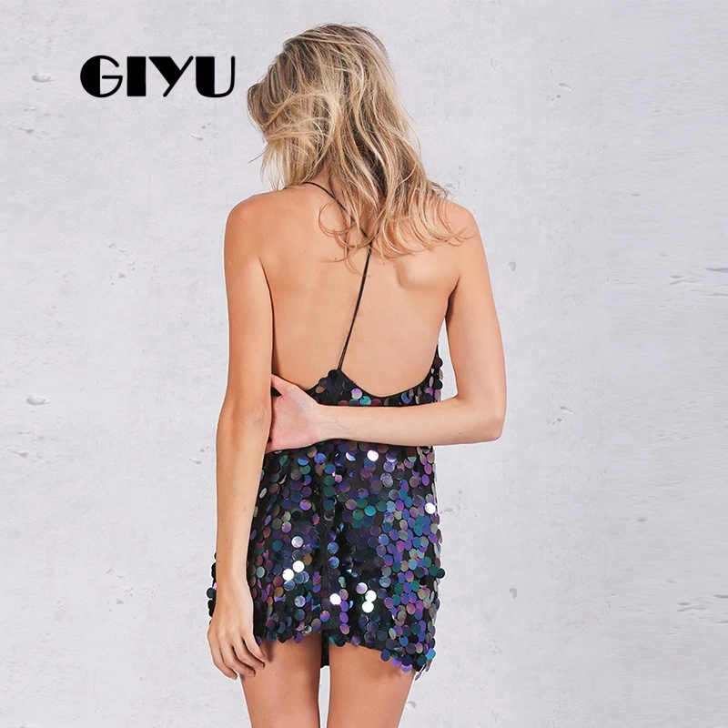 GIYU сексуальные женские короткие платья с v-образным вырезом открытой спиной
