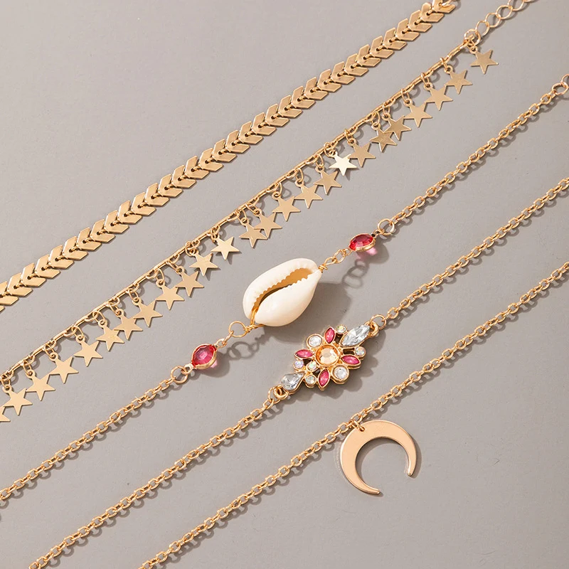 

5PC/Set Shell Moon Star Bracelet Set For Ladies Charm Chains Bangle Boho Jewelry