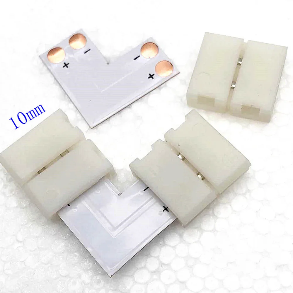 

50 LED Strip Light Connector Quality 10mm Connector L Shape PCB Solderless Corner Strip Connector String Light Plastic Connector