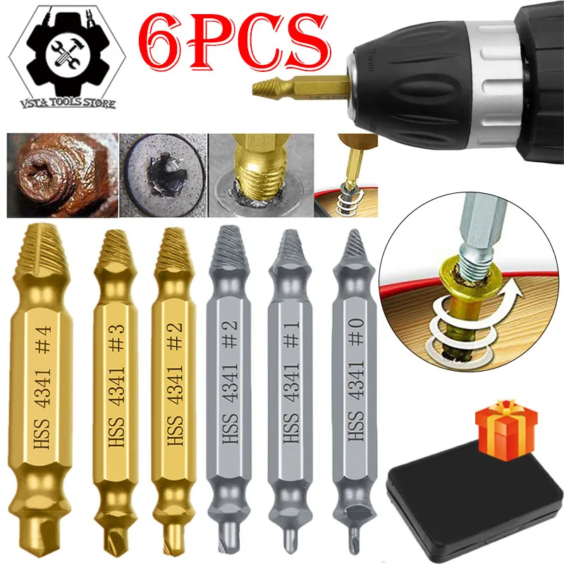 

6pcs Damaged Screw Extractor Drill Bit Set Easily Take Out Broken Screw,Bolt Remover Stripped Screws Extractor Demolition Tools