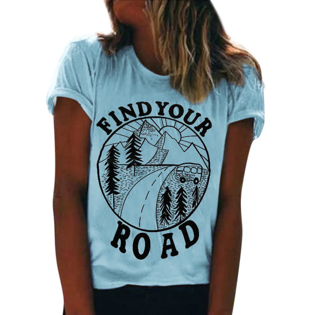 Женская футболка с буквенным принтом find Your Road модная Классическая коротким