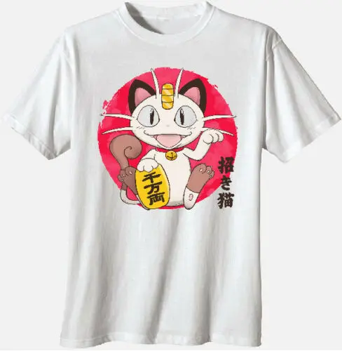 Lucky Cat Kawaii стиль Манеки Неко китайский хороший символ удачи Kinnen футболка|Мужские