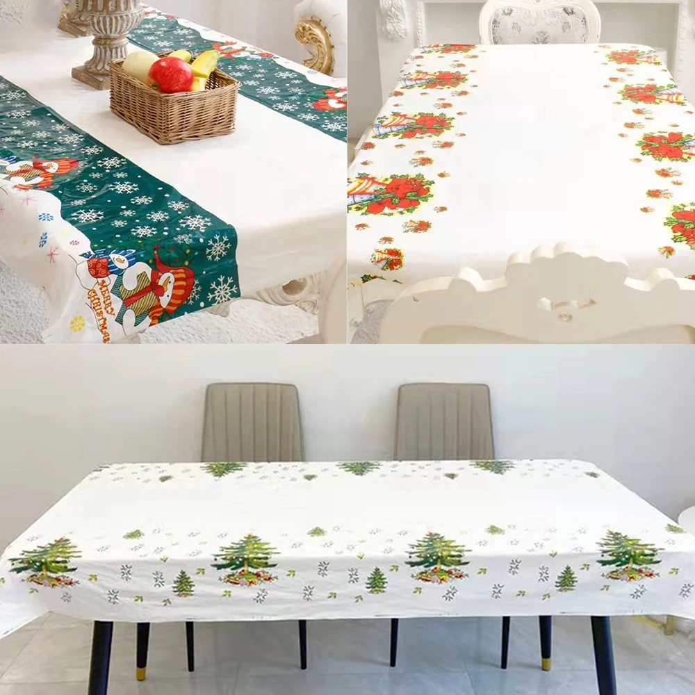 

1set Christmas Decorations Tablecloths Christmas Tree Snowman Printed Disposable Table Covers New Year Xmas Home Party Supplies