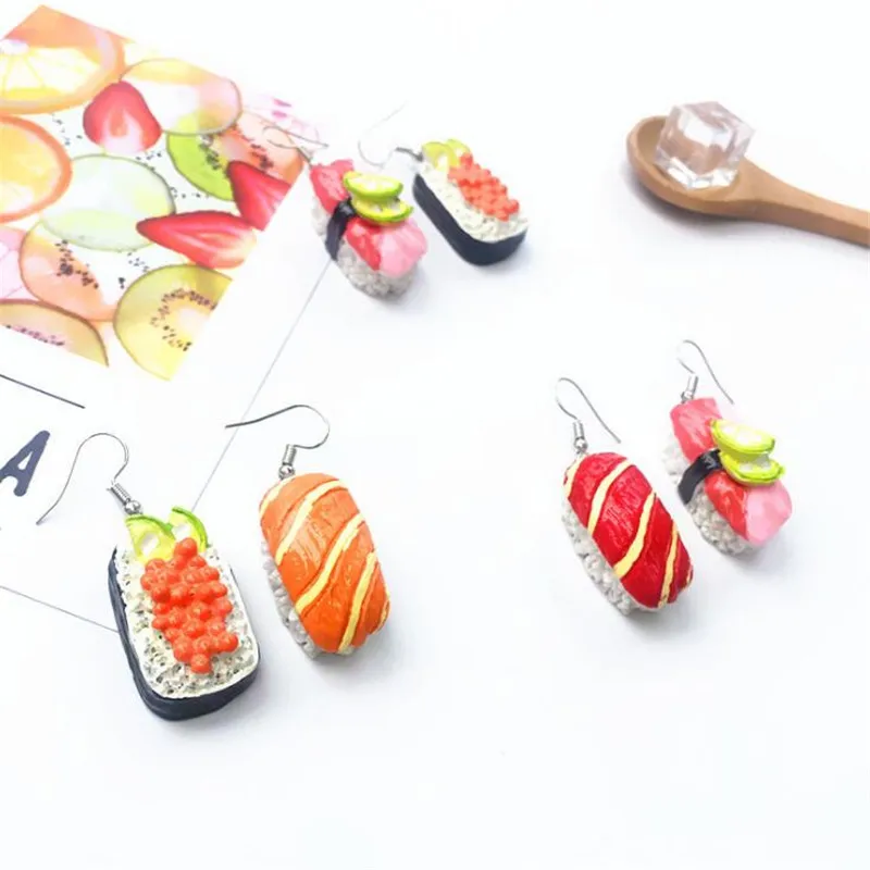 1 пара DIY Забавные ручной работы еда суши очаровывает серьги для женщин Висячие