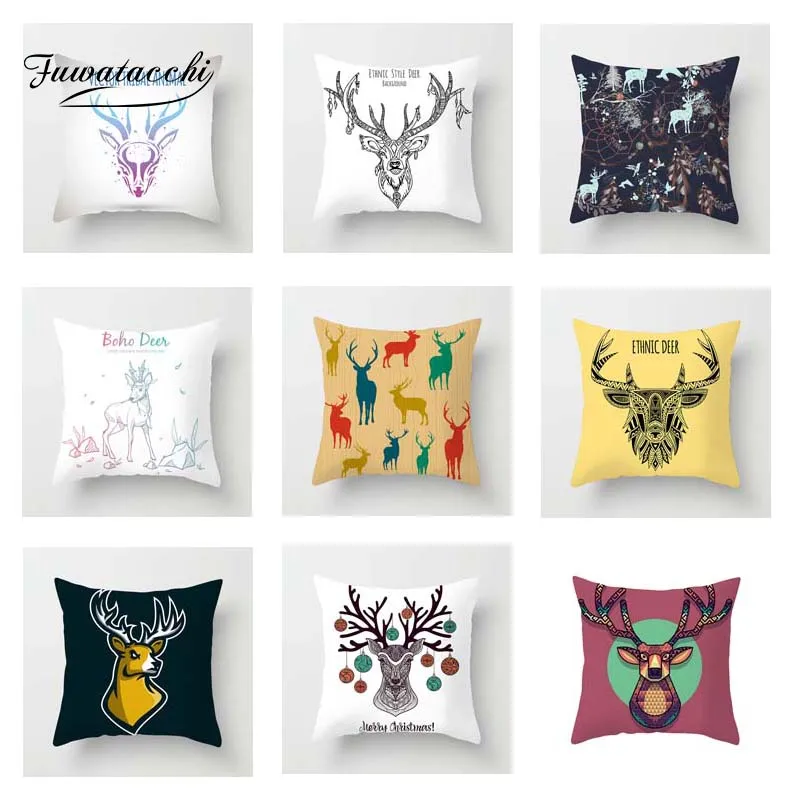 Fuwatacchi чехол для подушки с изображением животных мульти олень снежной погоды на